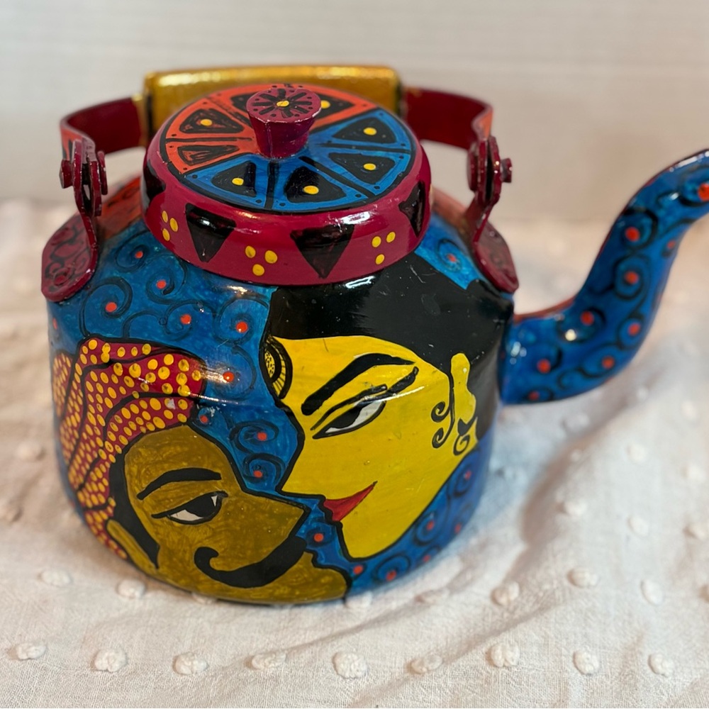 Hand painted Aluminum Teapot Islam Indian Kitsch